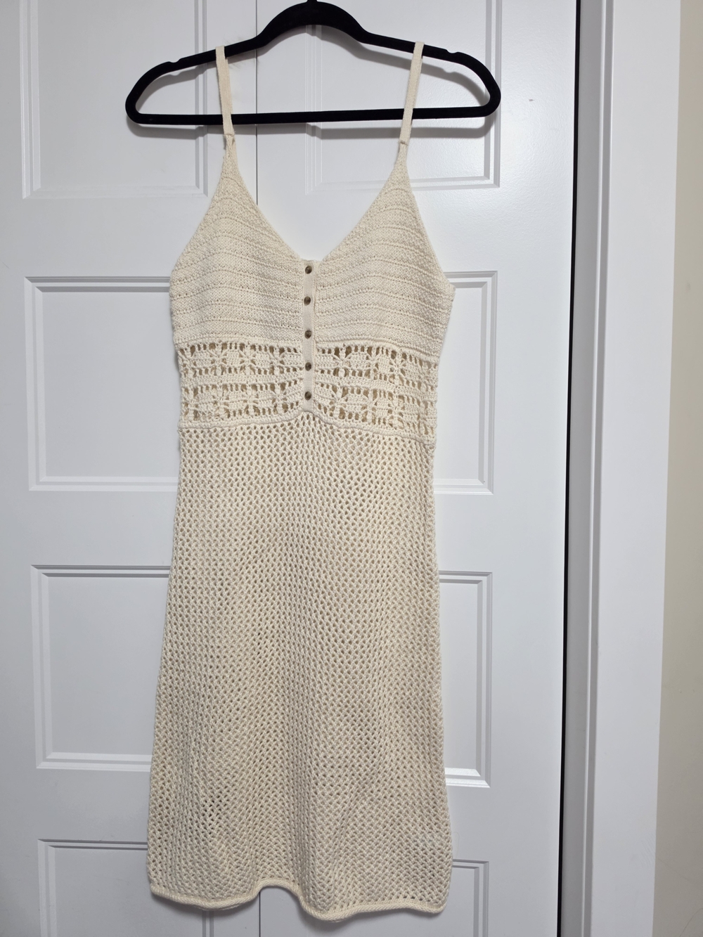 Aerie Cotton Cream Crochet Knit Knee High Dress Sleeveless Strap Small